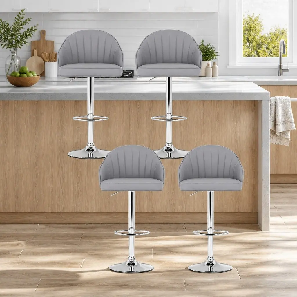 Bar Stools Set of 4 Swivel Gas Lift Counter Height Kitchen Chair Grey Shell