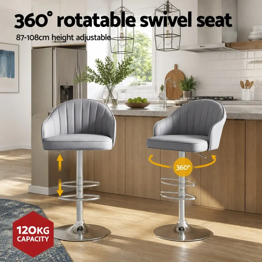 Bar Stools Set of 4 Swivel Gas Lift Counter Height Kitchen Chair Grey Shell