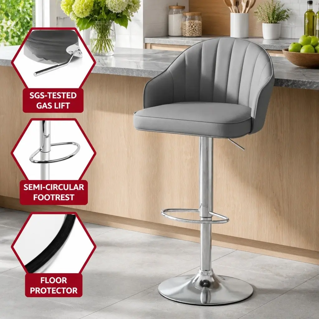 Bar Stools Set of 4 Swivel Gas Lift Counter Height Kitchen Chair Grey Shell