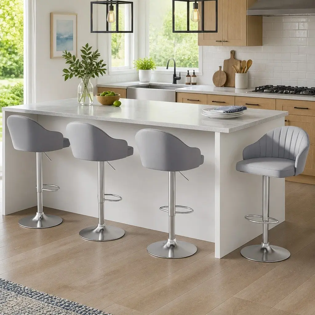 Bar Stools Set of 4 Swivel Gas Lift Counter Height Kitchen Chair Grey Shell