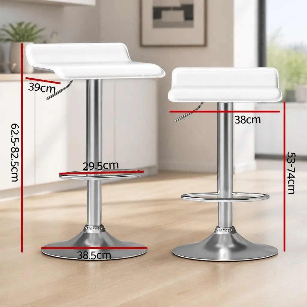 Bar Stools Adjustable Height Swivel Chair White PU Leather 2 Piece