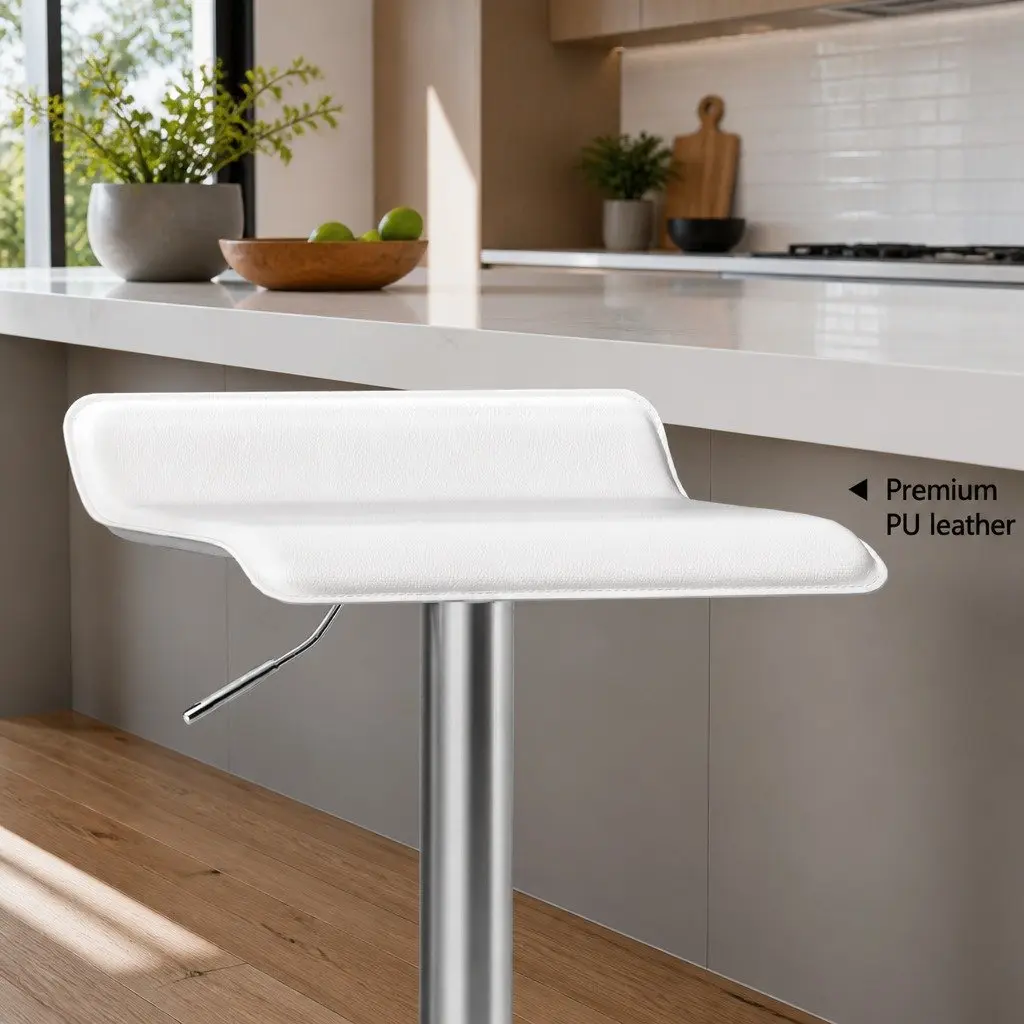 Bar Stools Adjustable Height Swivel Chair White PU Leather 2 Piece