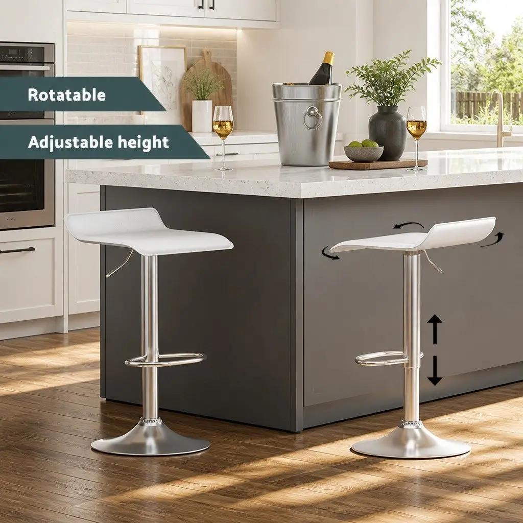 Bar Stools Adjustable Height Swivel Chair White PU Leather 2 Piece