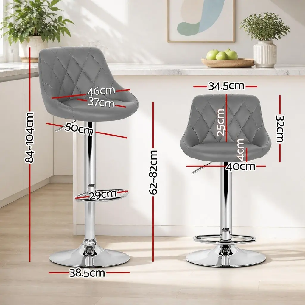 Bar Stools Set of 4 Padded Gas Lift Swivel Chair Grey