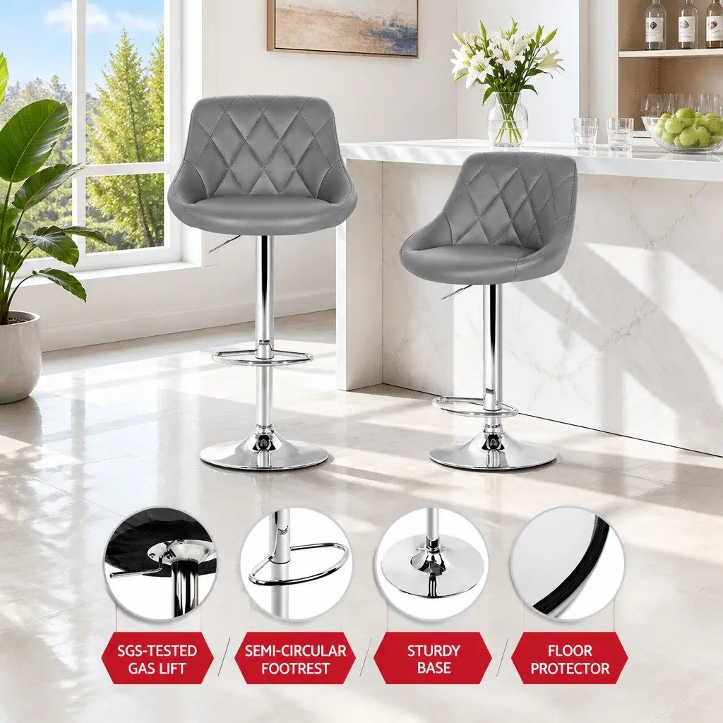 Bar Stools Set of 4 Padded Gas Lift Swivel Chair Grey