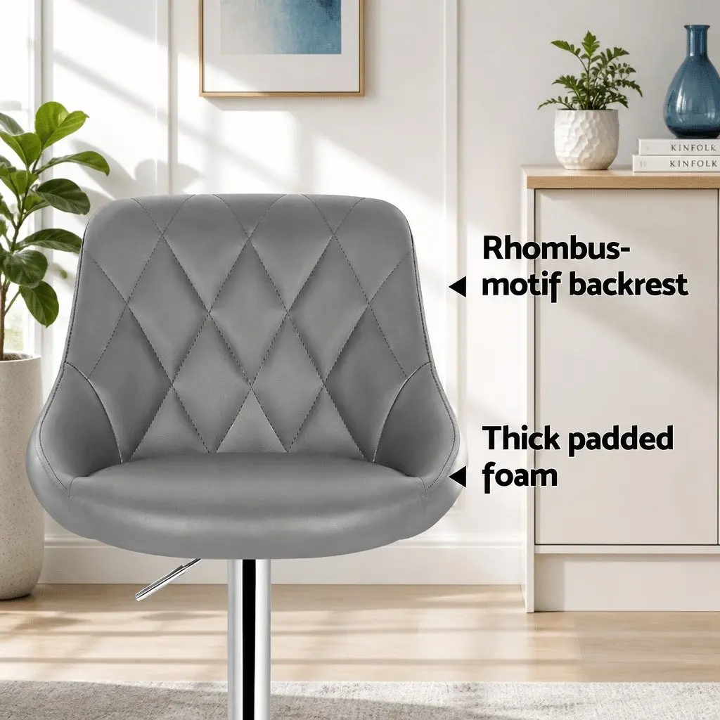 Bar Stools Set of 4 Padded Gas Lift Swivel Chair Grey