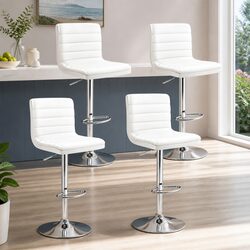 4 Sturdy Bar Stools with Swivel and Height Adjustment