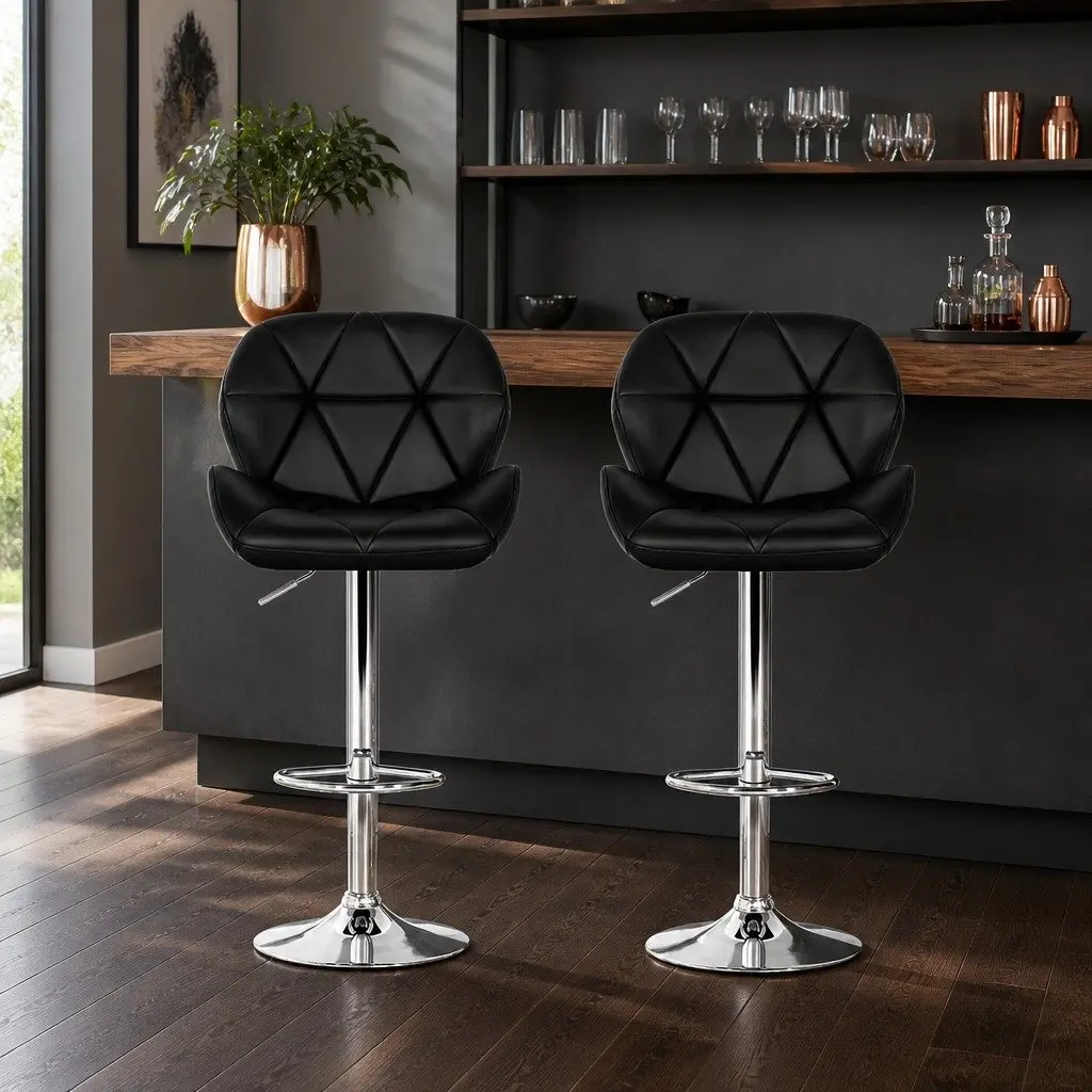Bar Stools Gas Lift Adjustable Height 360 Swivel Padded Faux Leather Black