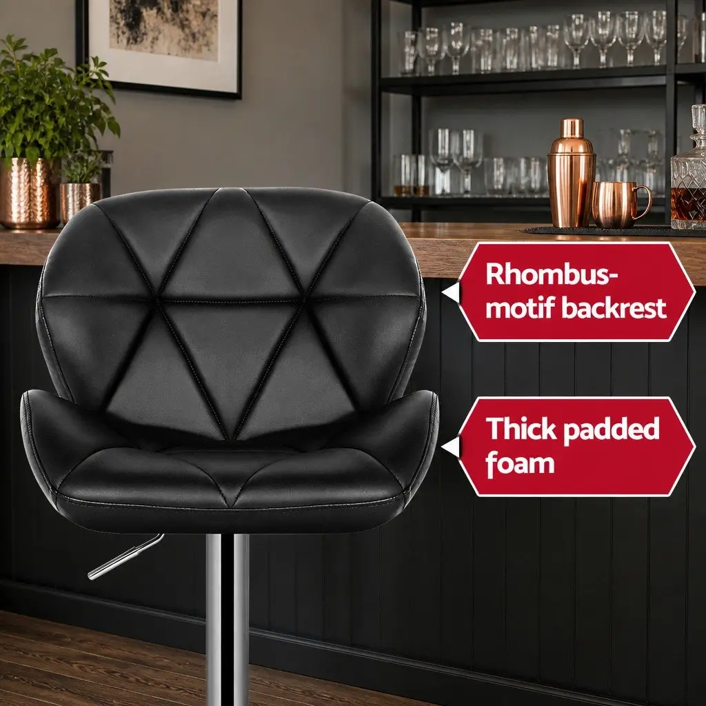 Bar Stools Gas Lift Adjustable Height 360 Swivel Padded Faux Leather Black