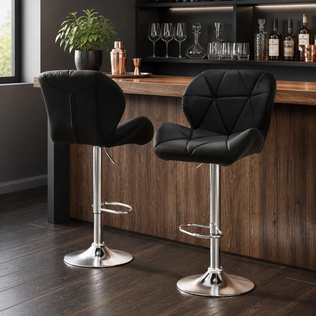 Bar Stools Gas Lift Adjustable Height 360 Swivel Padded Faux Leather Black