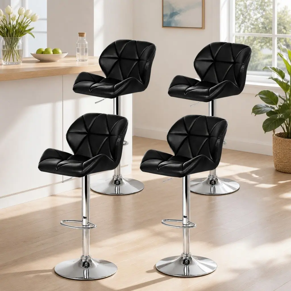 Bar Stools Adjustable Height Swivel Seat Black Set of 4