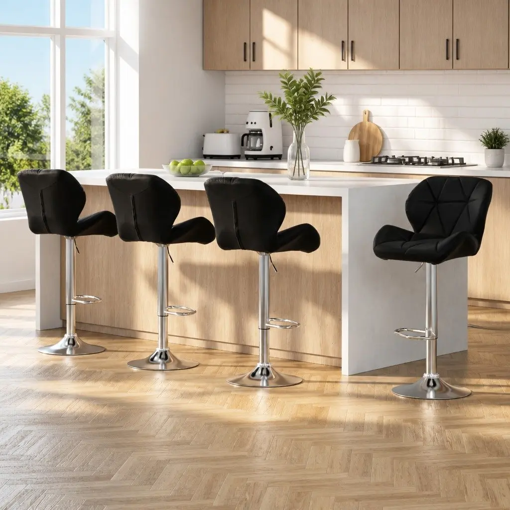 Bar Stools Adjustable Height Swivel Seat Black Set of 4