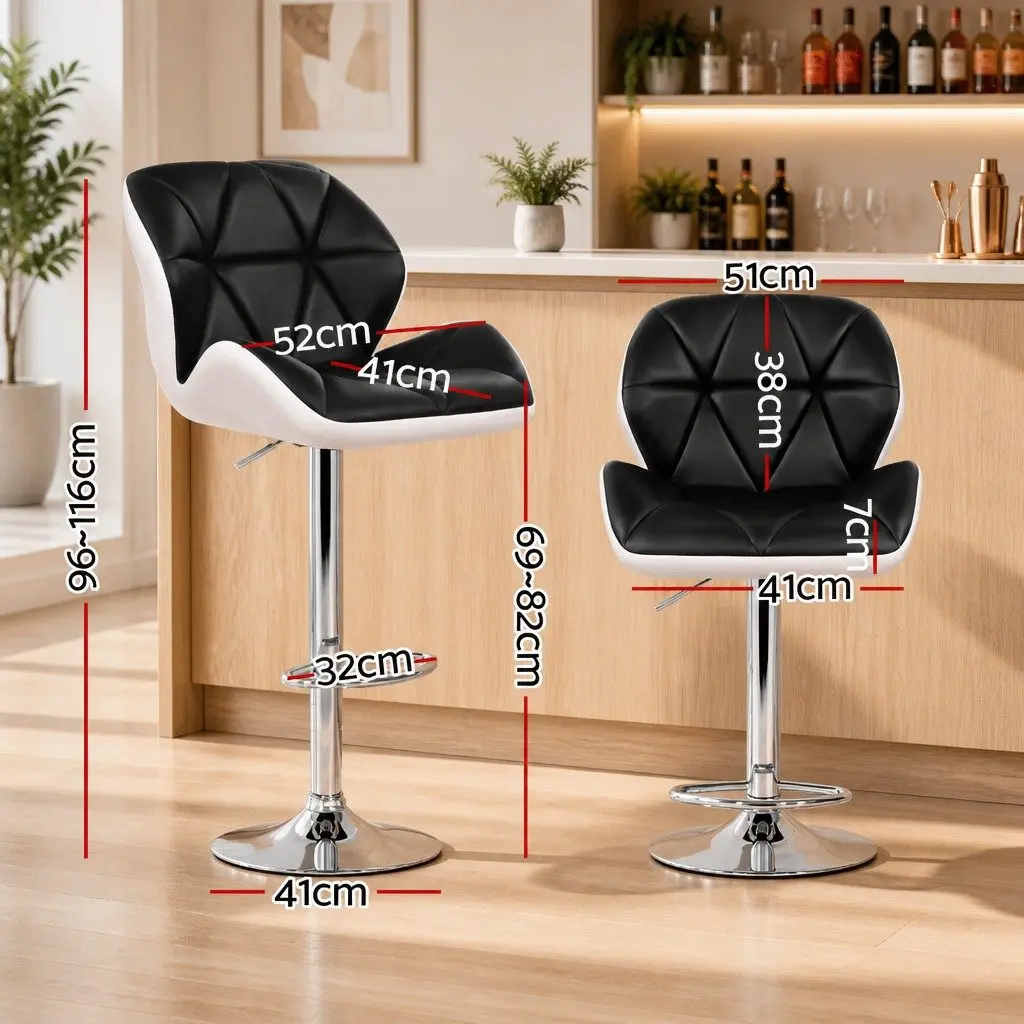 Bar Stools Adjustable Height 360 Swivel Padded Seat Chrome Base Black and White 2 Piece