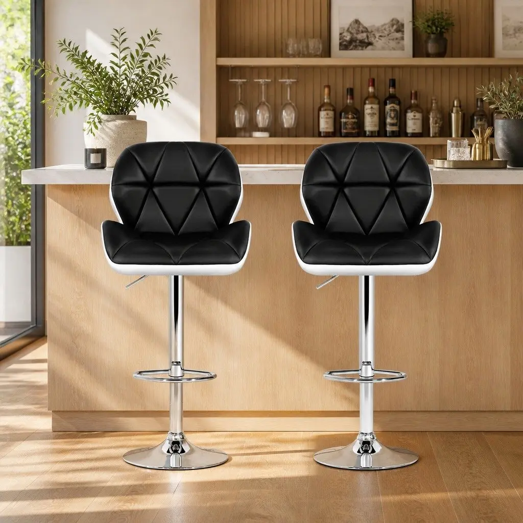 Bar Stools Adjustable Height 360 Swivel Padded Seat Chrome Base Black and White 2 Piece