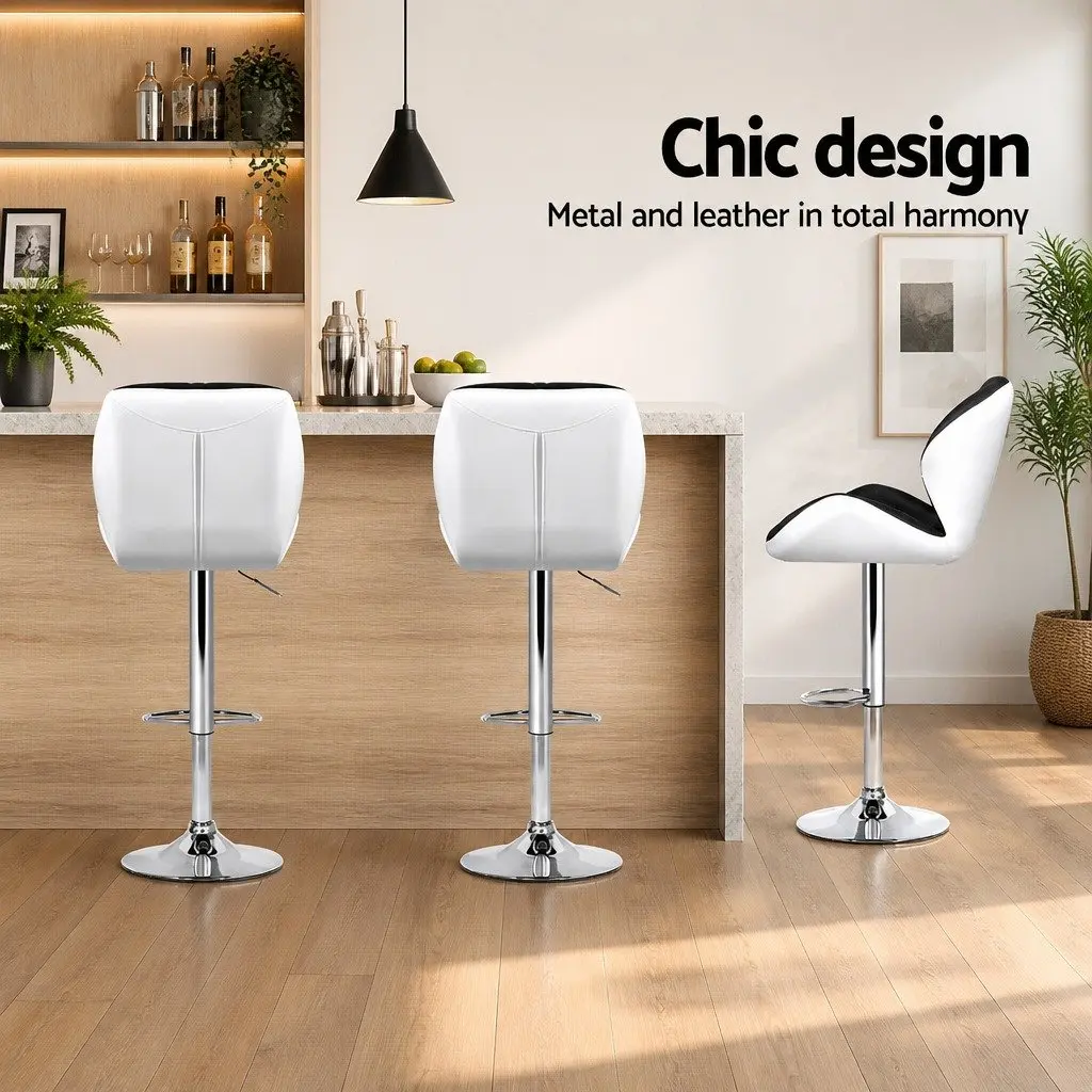 Bar Stools Adjustable Height 360 Swivel Padded Seat Chrome Base Black and White 2 Piece