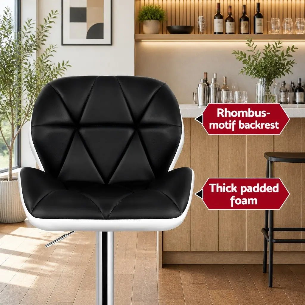 Bar Stools Adjustable Height 360 Swivel Padded Seat Chrome Base Black and White 2 Piece