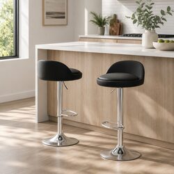 Bar Stools x2 PU Leather Gas Lift Adjustable Height Swivel Chair Kitchen Counter