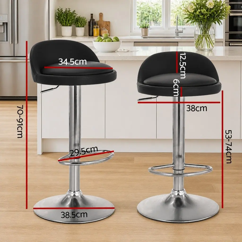 Bar Stools Set of 4 Adjustable Height Swivel PU Leather Black