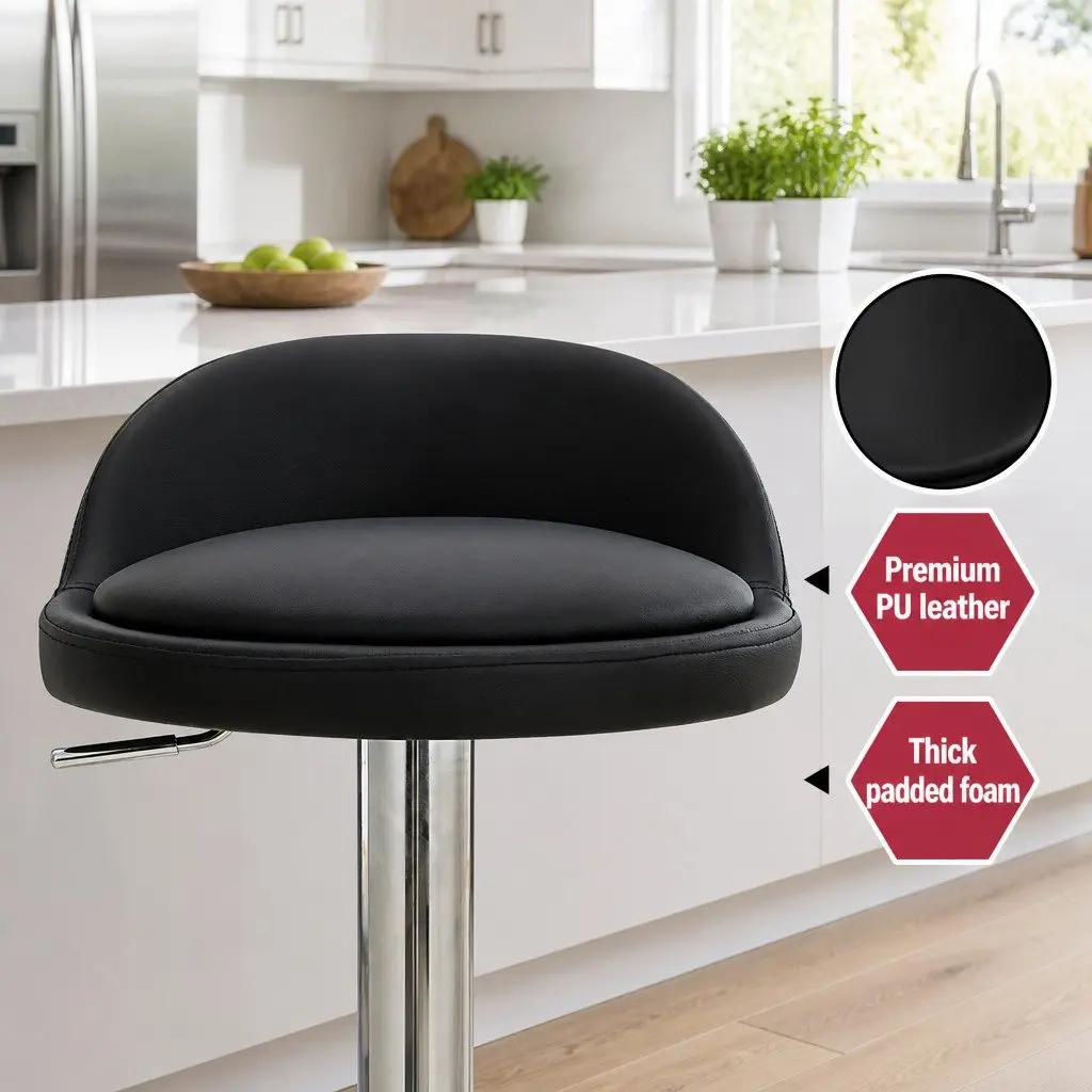 Bar Stools Set of 4 Adjustable Height Swivel PU Leather Black