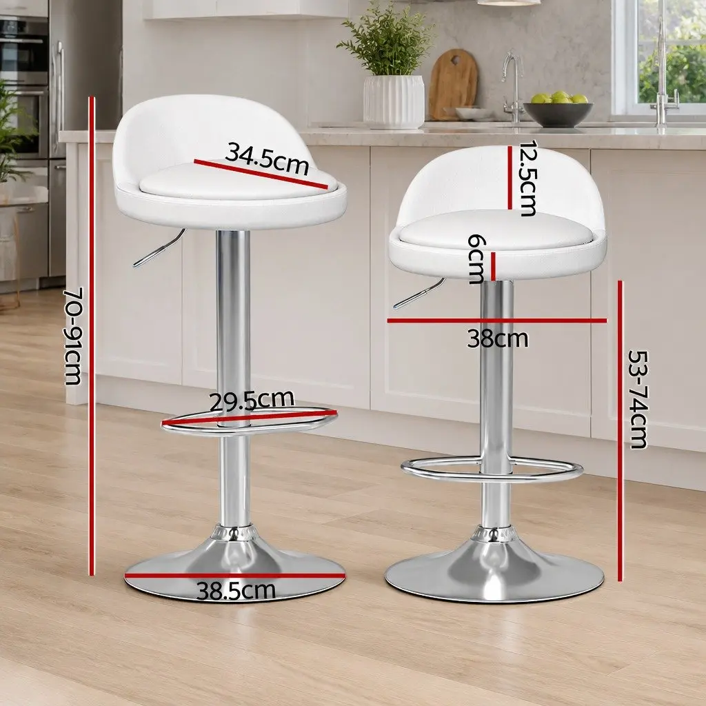 Bar Stools Adjustable Height Swivel White PU Leather 2 Piece
