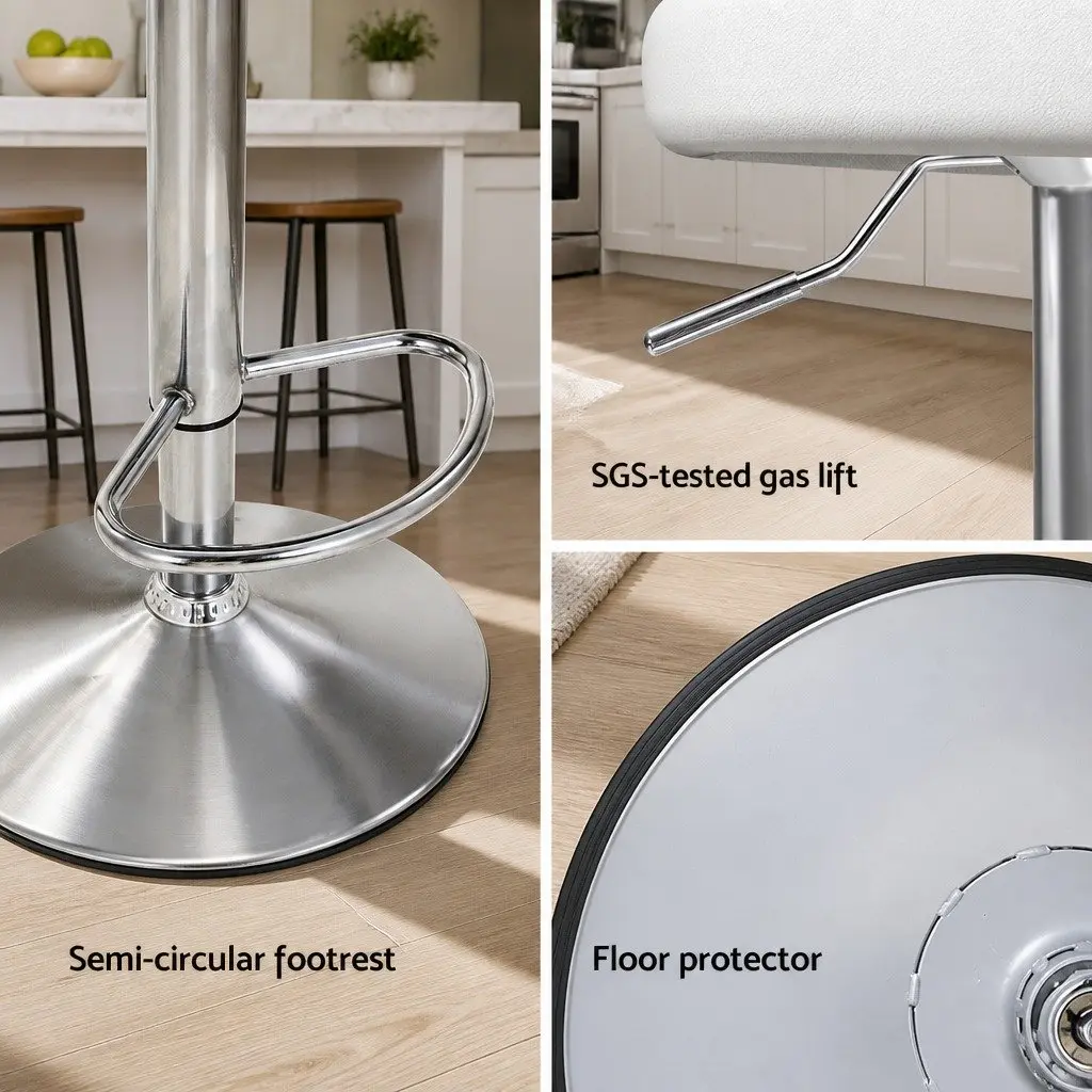 Bar Stools Adjustable Height Swivel White PU Leather 2 Piece
