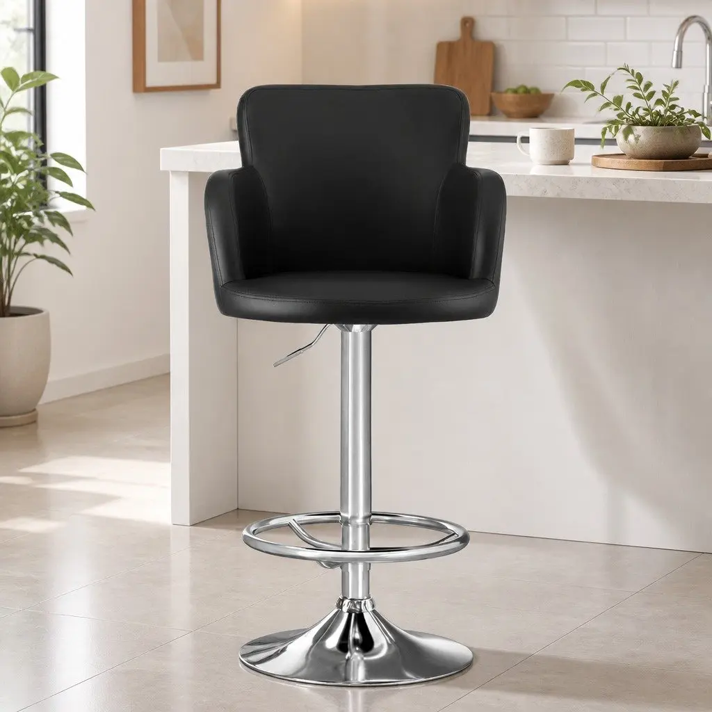 Bar Stools Swivel Adjustable Gas Lift PU Leather Counter Chairs Black