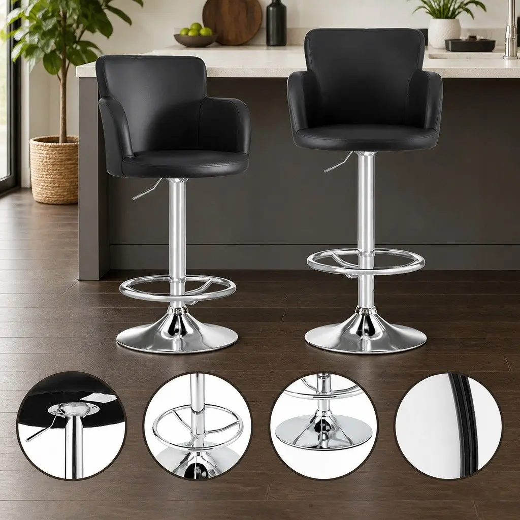 Bar Stools Swivel Adjustable Gas Lift PU Leather Counter Chairs Black
