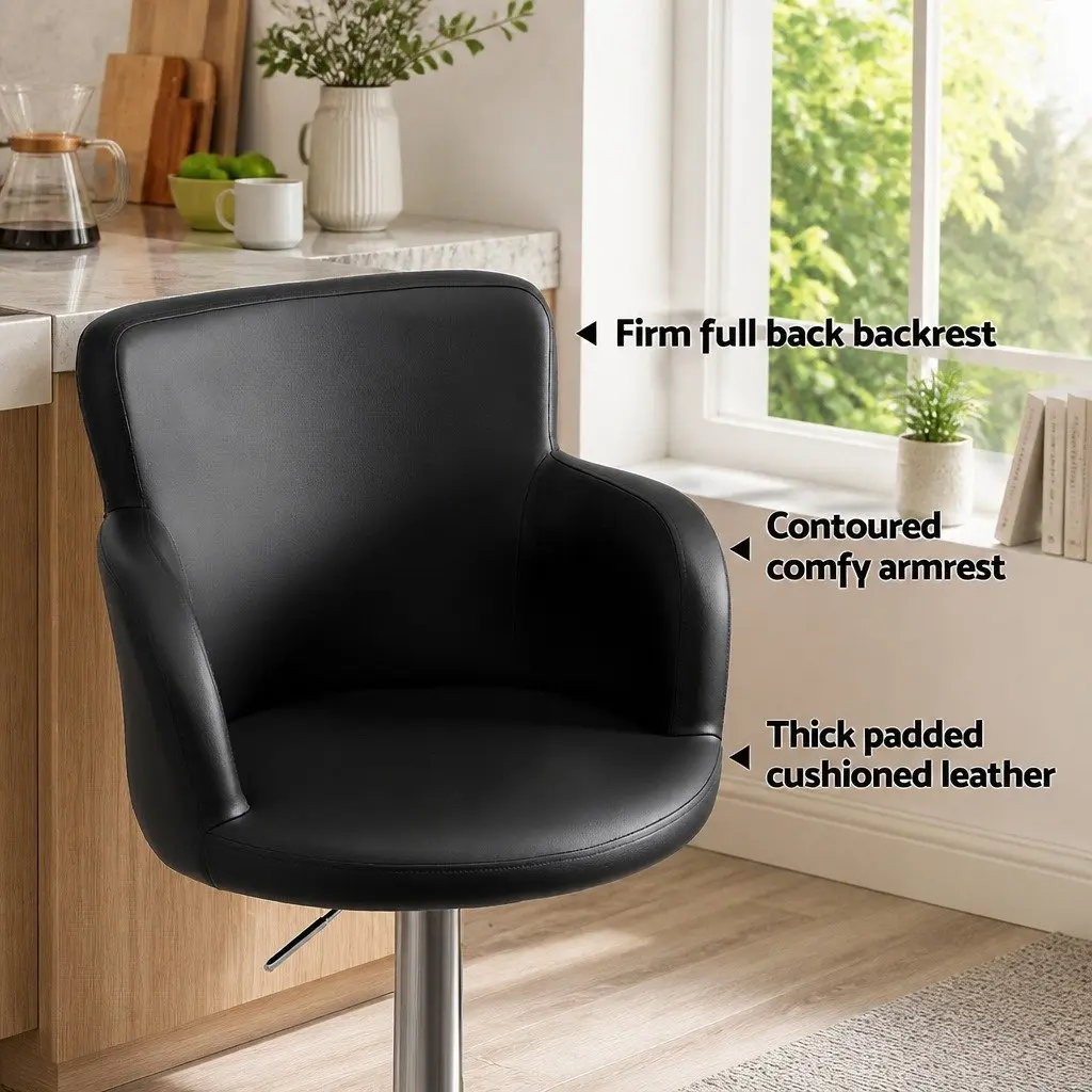 Bar Stools Swivel Adjustable Gas Lift PU Leather Counter Chairs Black