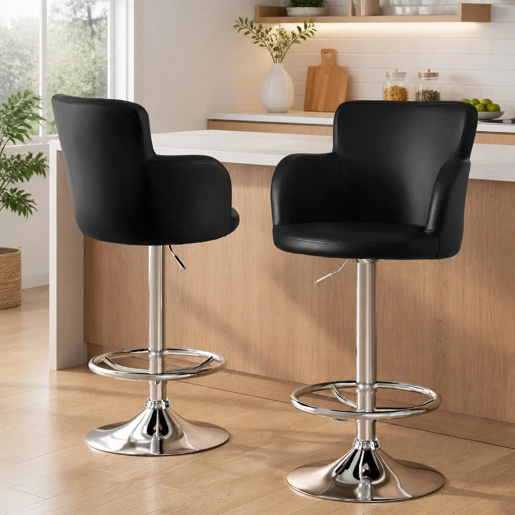 Bar Stools Swivel Adjustable Gas Lift PU Leather Counter Chairs Black