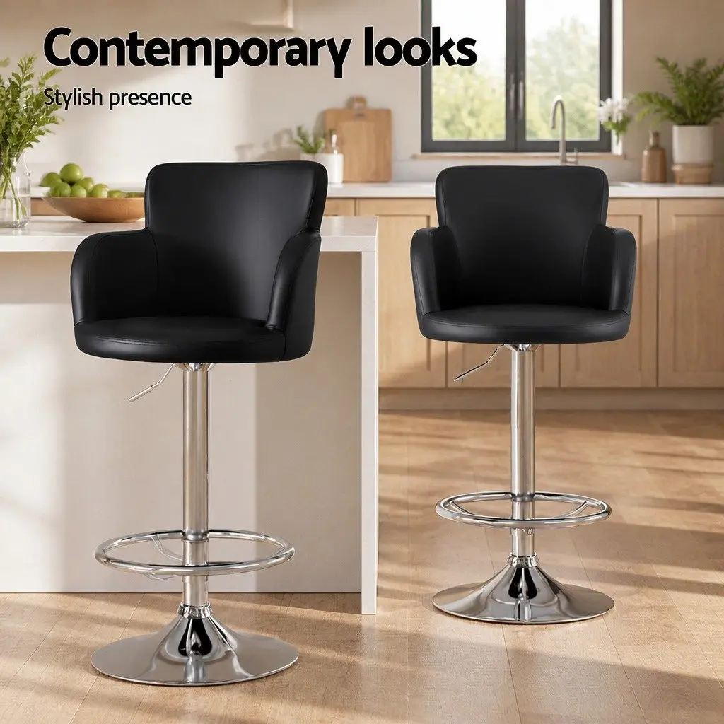 Bar Stool Swivel Adjustable Gas Lift PU Leather Counter Chair Black