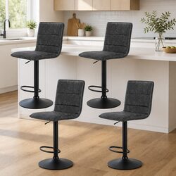 Bar Stools Gas Lift Grey Vintage 4 Piece Set Swivel Backrest Comfort