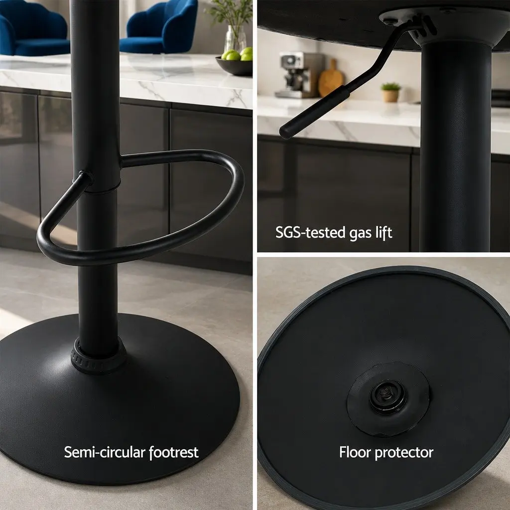 Bar Stools Gas Lift Velvet Blue Clam Shell Design 360 Swivel Adjustable Height