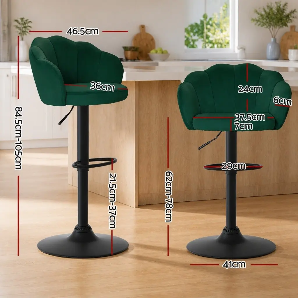 Bar Stools Velvet Green Swivel Chair Adjustable Height 2 Piece