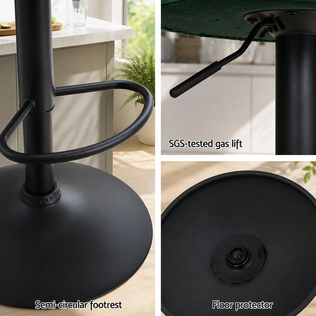 Bar Stools Set of 4 Gas Lift Swivel Clam Shell Design Green Velvet Seats