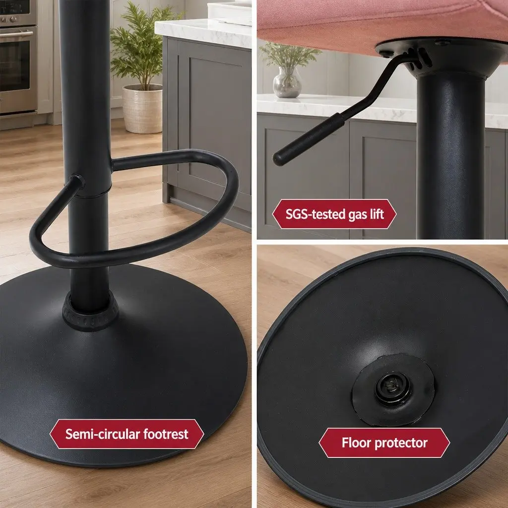 Bar Stools Gas Lift Velvet Pink Clam Shell Design Swivel Adjustable Height Set