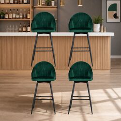 Comfortable Bar Stools: Set of 4 with Velvet Seats