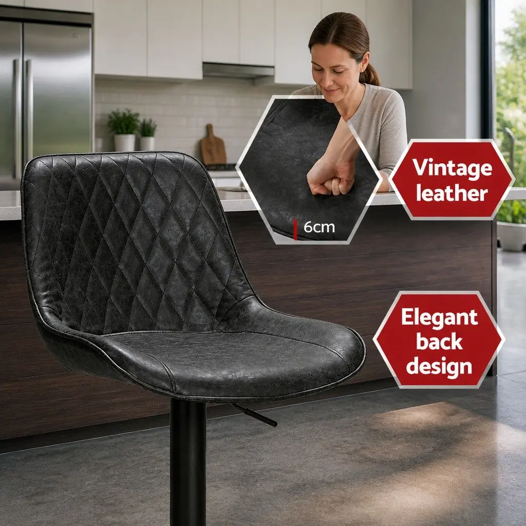 Bar Stools Adjustable Height Swivel Leather Seat 2 Piece Black