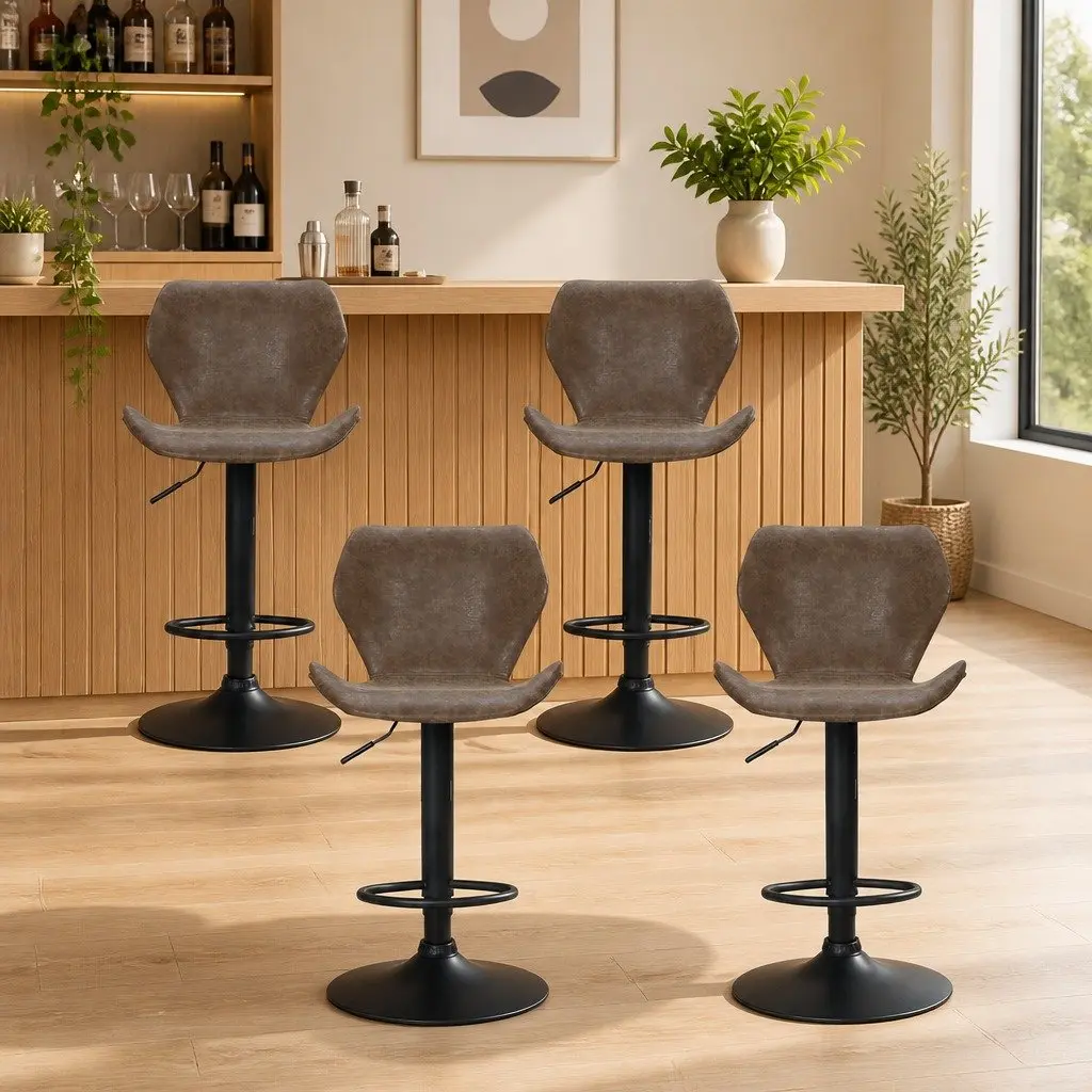 Bar Stools Vintage Brown Adjustable Height Swivel Seating 4 Piece