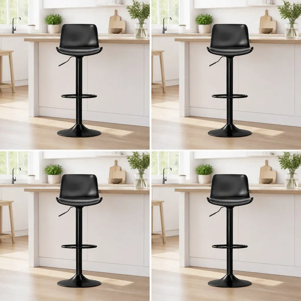 Bar Stools Padded Seat Adjustable Height Swivel Black 4 Piece Set