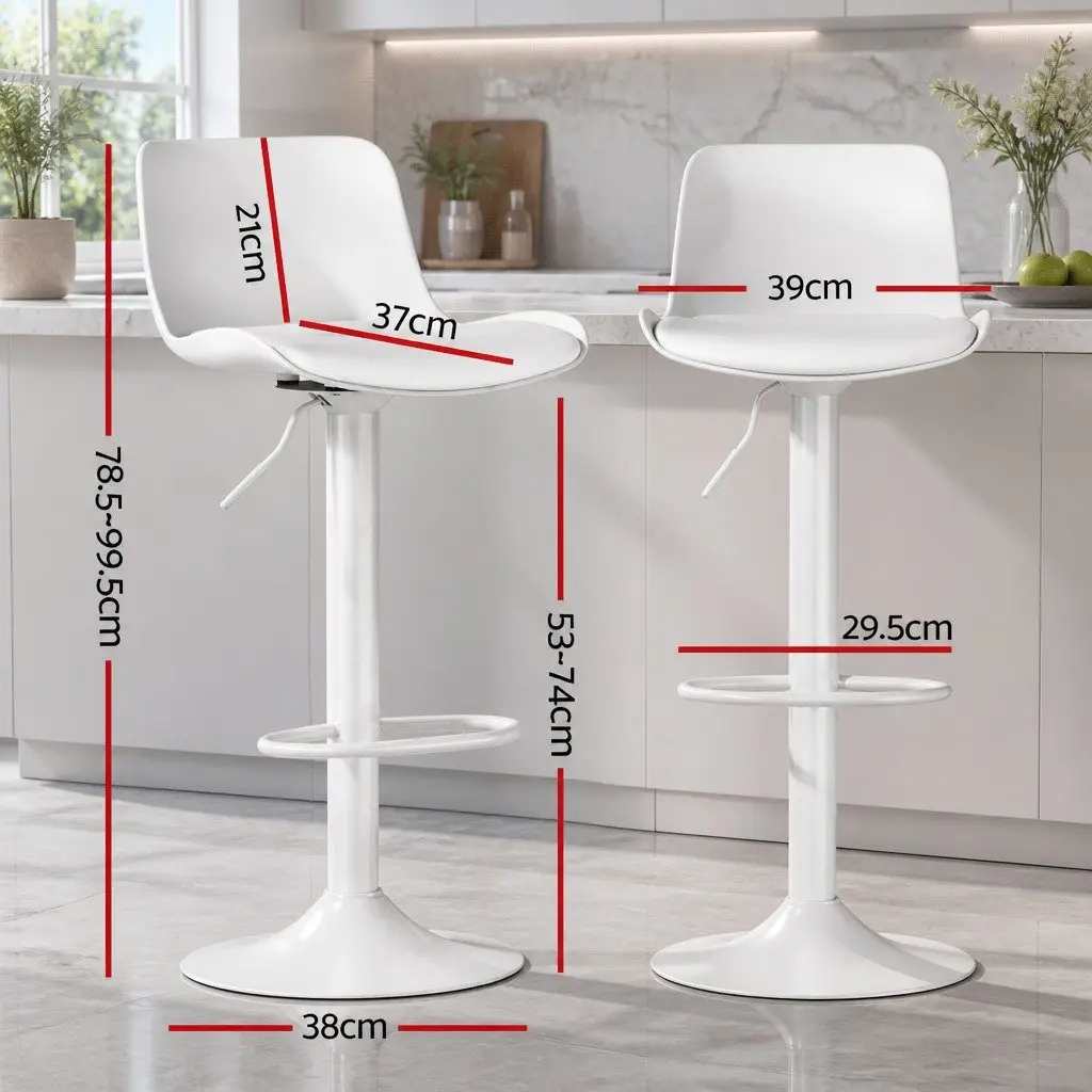 Bar Stools Kitchen Swivel Gas Lift Dining Chairs White Set of 2