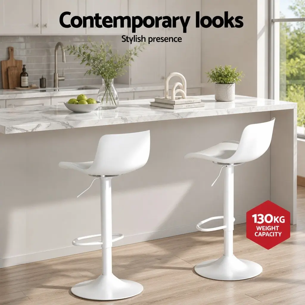 Bar Stools Kitchen Swivel Gas Lift Dining Chairs White Set of 2