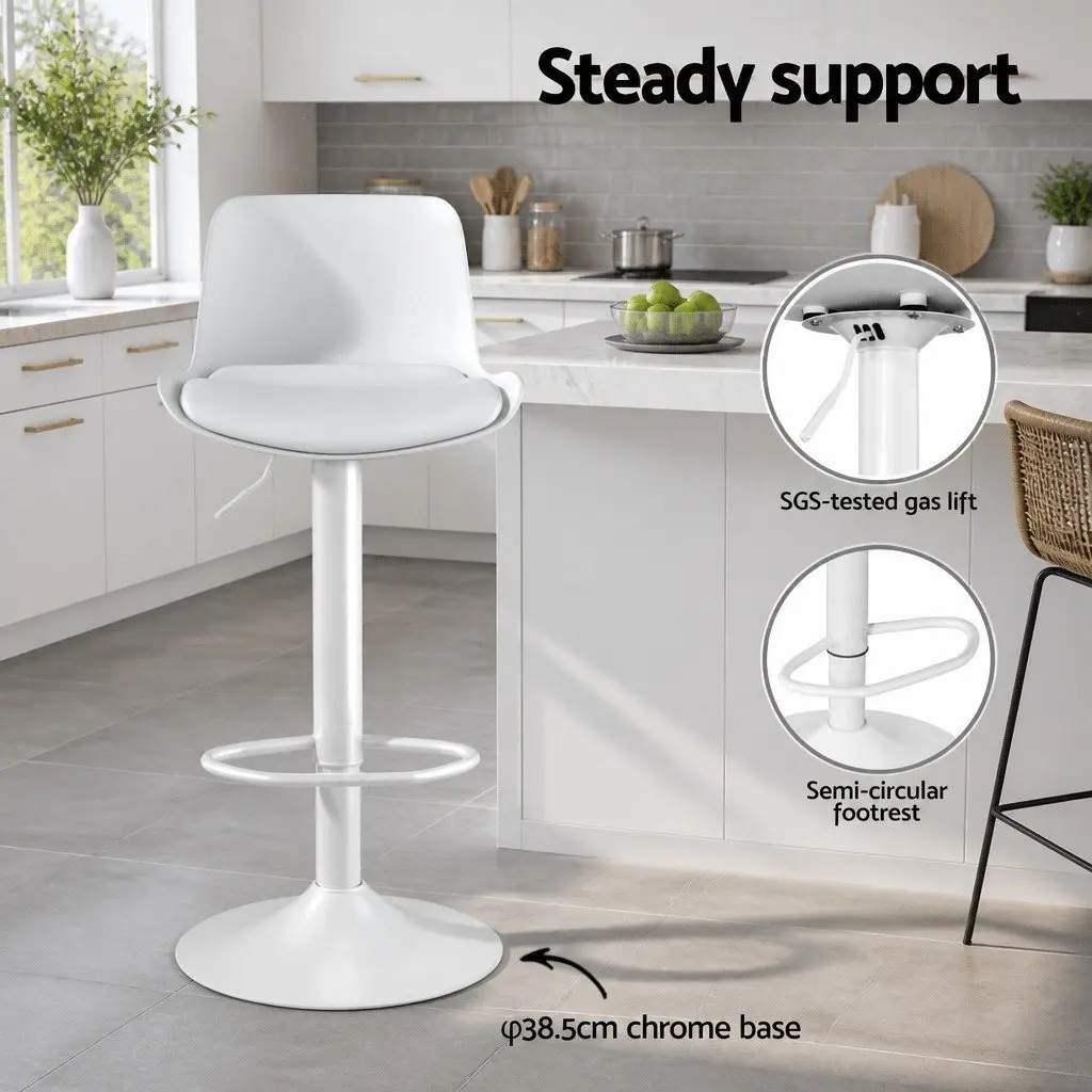Bar Stools Kitchen Swivel Gas Lift Dining Chairs White Set of 2