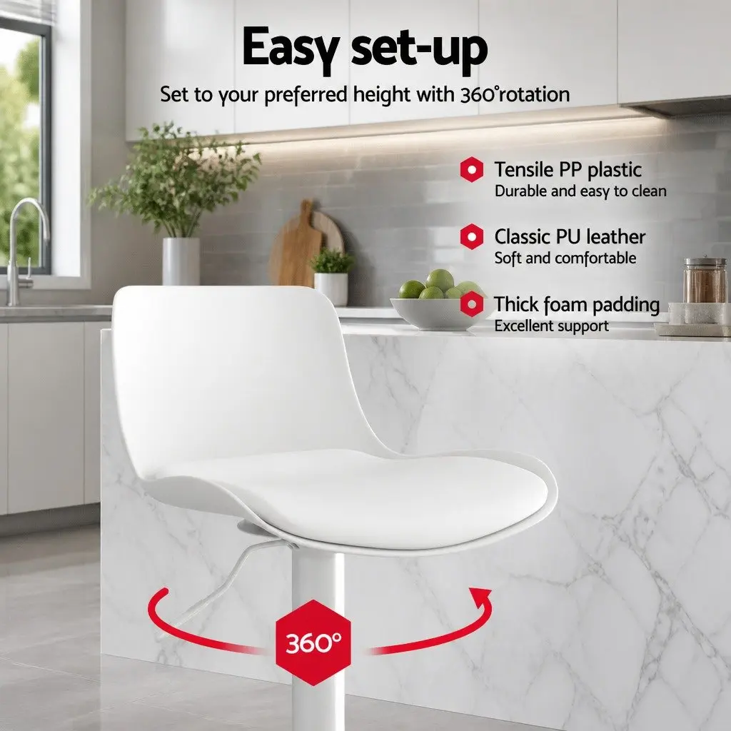 Bar Stools Kitchen Swivel Gas Lift Dining Chairs White Set of 2
