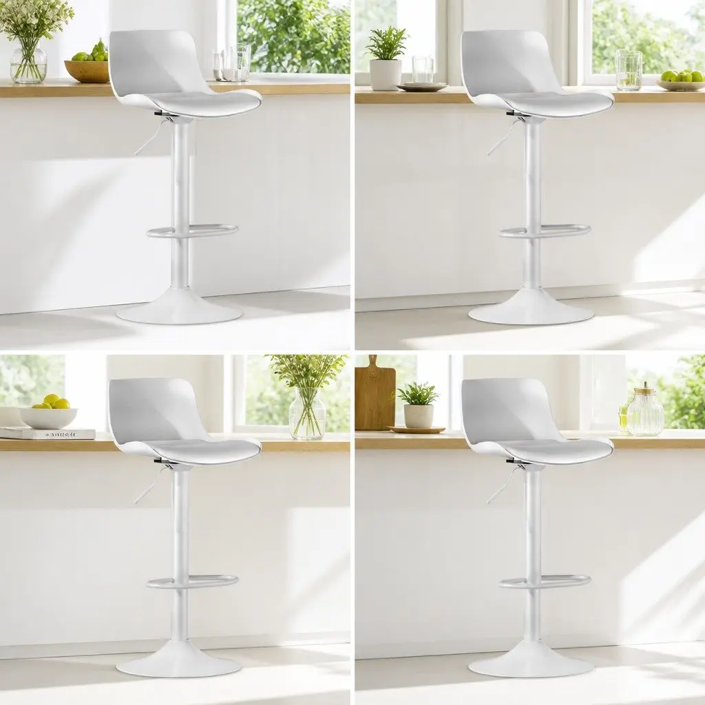Bar Stools Set of 4 Kitchen Swivel Gas Lift Dining Chairs White Adjustable