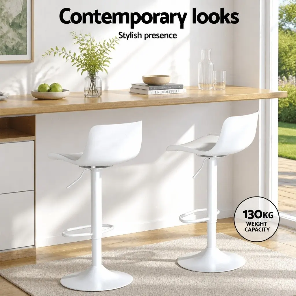 Bar Stools Set of 4 Kitchen Swivel Gas Lift Dining Chairs White Adjustable