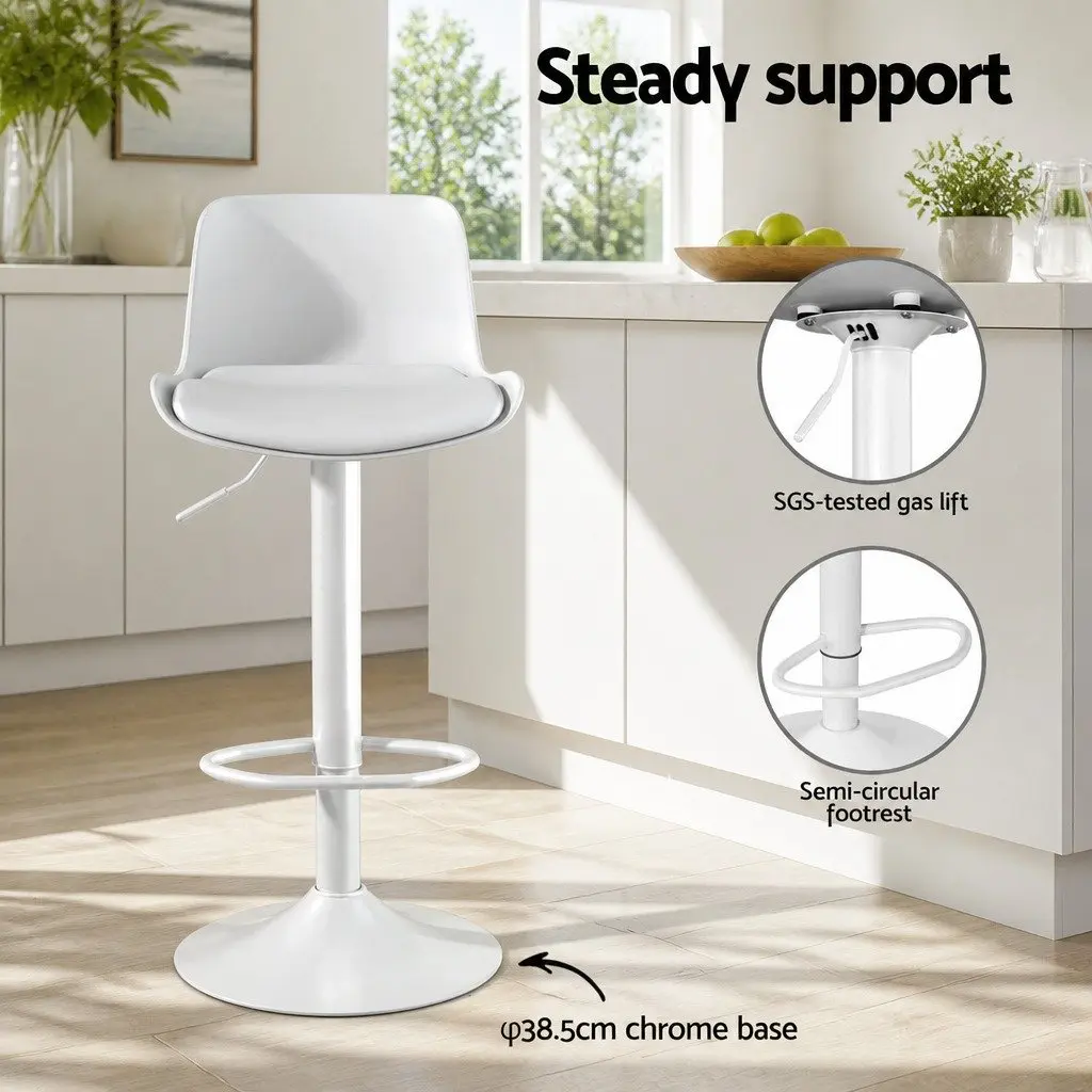 Bar Stools Set of 4 Kitchen Swivel Gas Lift Dining Chairs White Adjustable