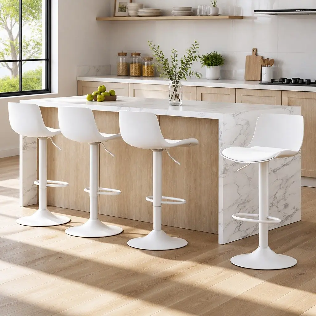 Bar Stools Set of 4 Kitchen Swivel Gas Lift Dining Chairs White Adjustable