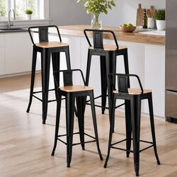 Bar Stools Set of 4 Kitchen Counter High Chair Dining Stackable Metal Pine Black