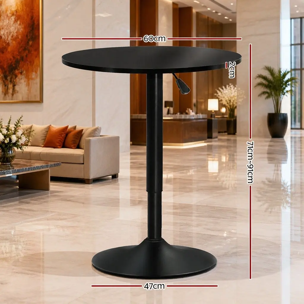 Round Bar Table Gas Lift Adjustable Height Swivel Dining Indoor Outdoor Black