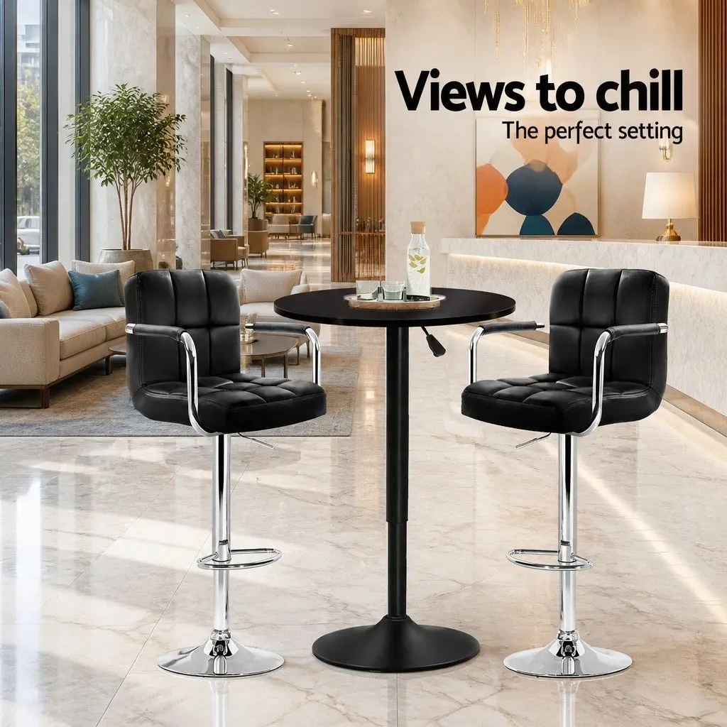 Round Bar Table Gas Lift Adjustable Height Swivel Dining Indoor Outdoor Black